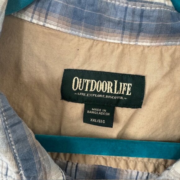 Outdoor Life‎ Men's Blue Plaid Button Up Tshirt Size XXL - Picture 2 of 7